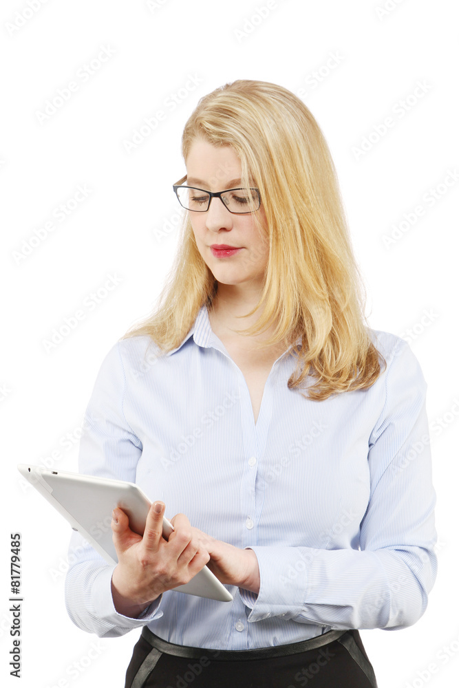 Beautiful blonde business woman with modern device Beautiful blonde business woman with modern device