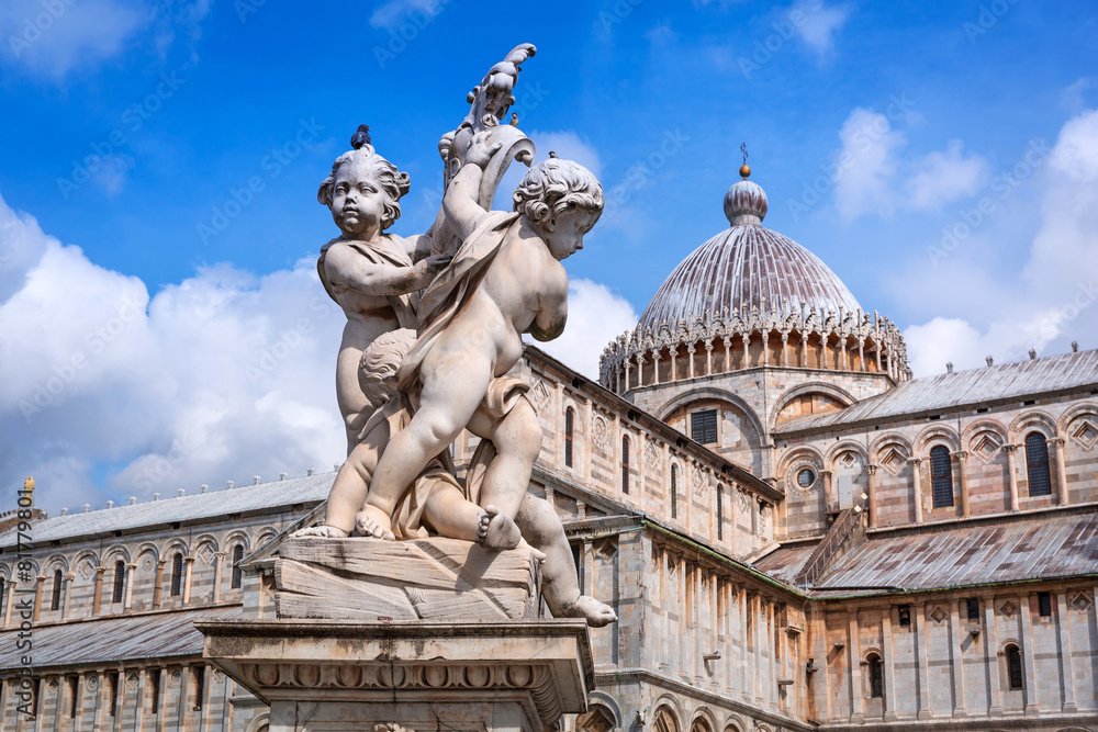 Sculpture in marble at the Piazza dei Miracoli of Pisa, Italy