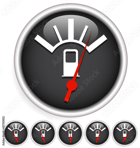 Fuel, gas meter vector elements with red pointers