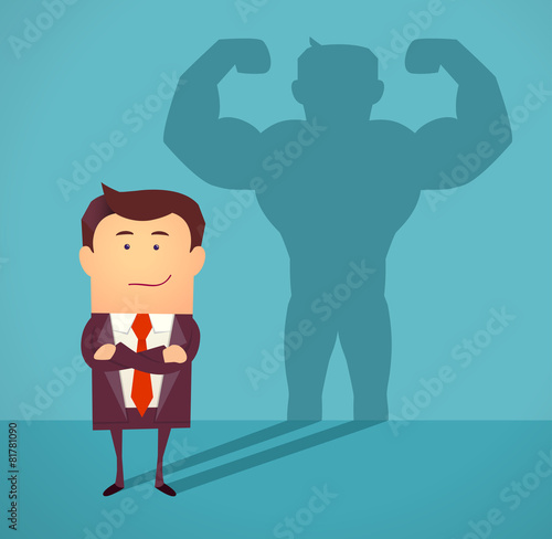 Businessman casting strong man shadow. Successful businessman