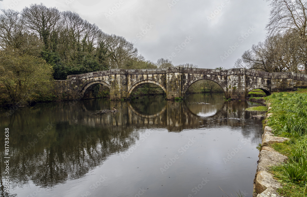 Fototapeta premium Roman bridge in Brandomil, Camino de Santiago, A Galicia