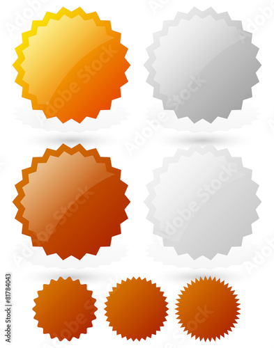Glossy badge, starburst shapes /gold, silver, bronze, platinum m