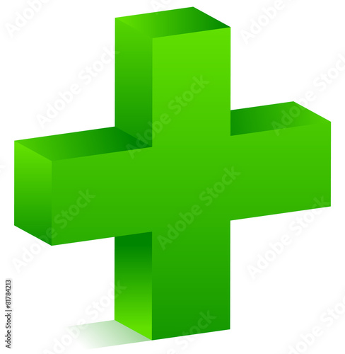 3d green cross for healthcare, support, first aid concepts.