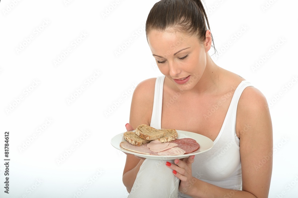 Healthy Happy Young woman Holding a Scandinavian Style Cold Meat Healthy Happy Young woman Holding a Scandinavian Style Cold Meat
