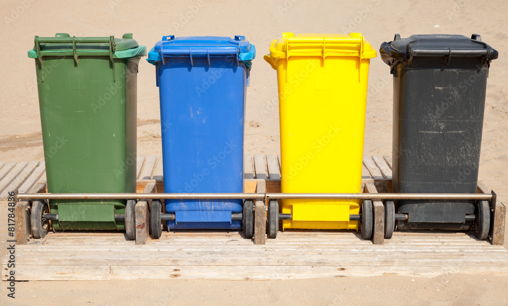 Containers in a row for separate garbage collection Containers in a row for separate garbage collection