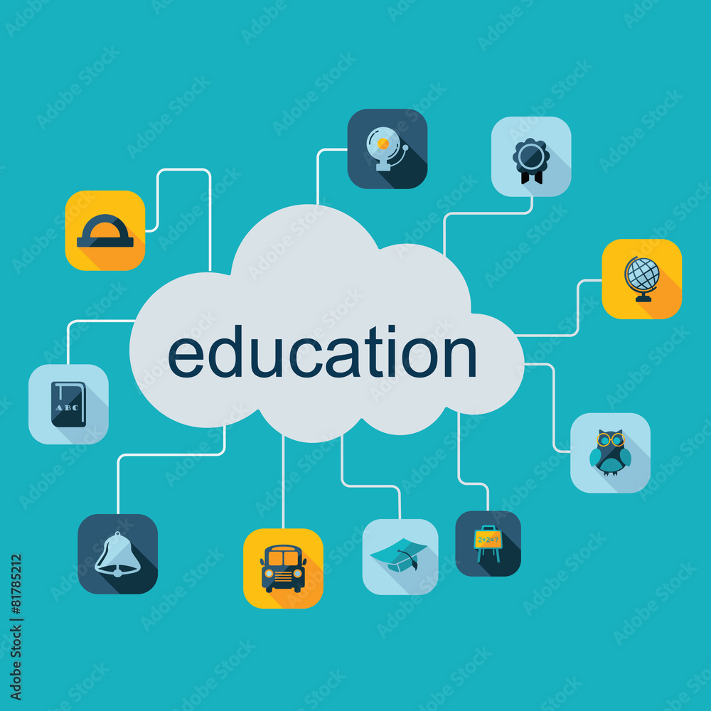 Flat concept, set modern design with shadow education icons Flat concept, set modern design with shadow education icons