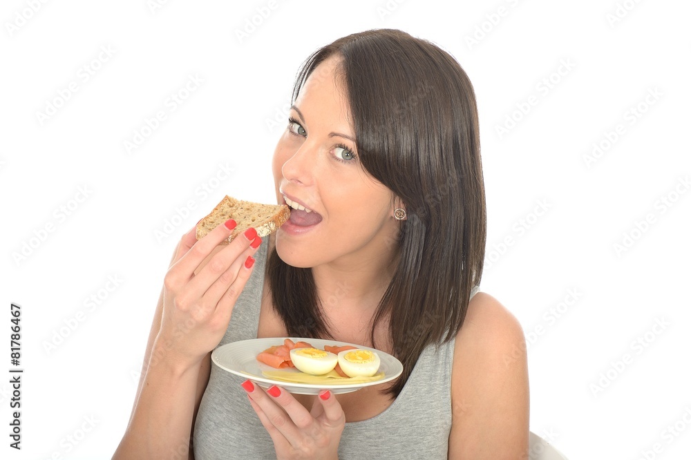 Young Woman Holding a Typical Healthy Norwegian Breakfast