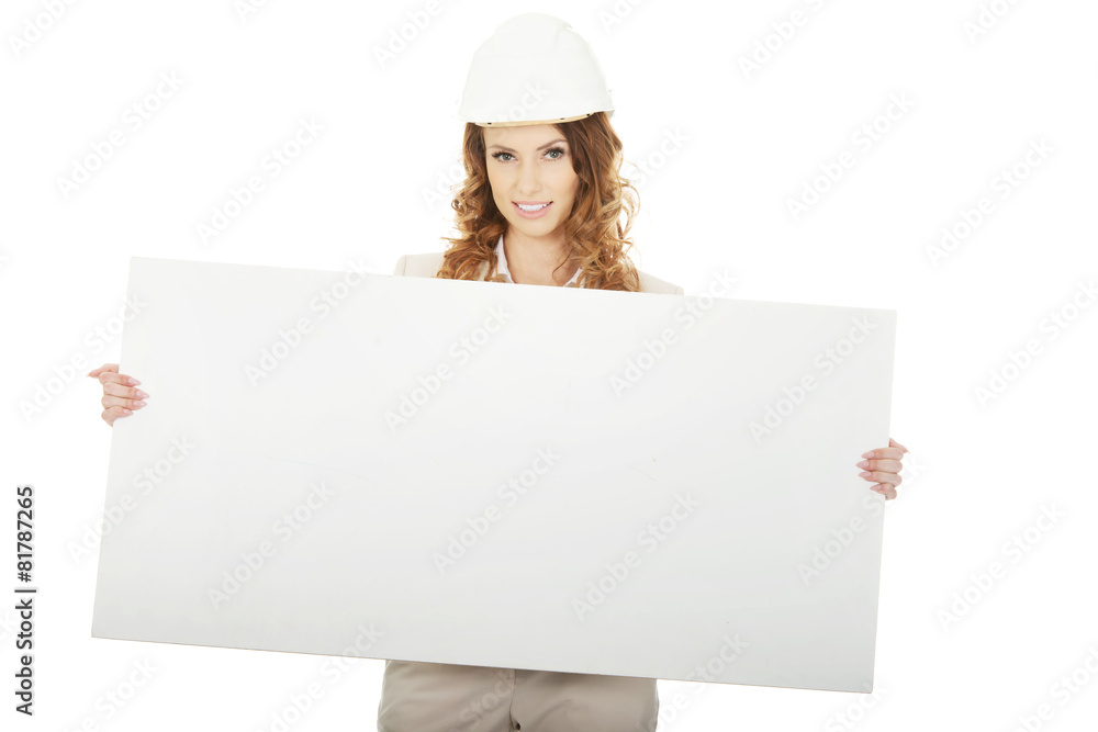 Business woman with empty banner. Business woman with empty banner.