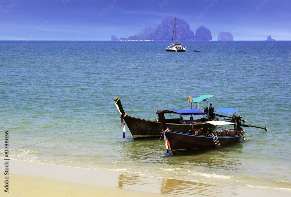 Ao Nang beach with boat in Krabi