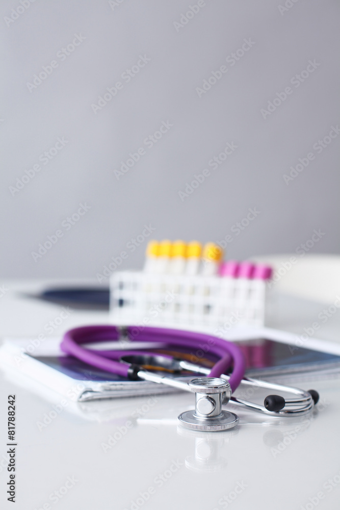 Medical document ,test tube and stethoscope Medical document ,test tube and stethoscope
