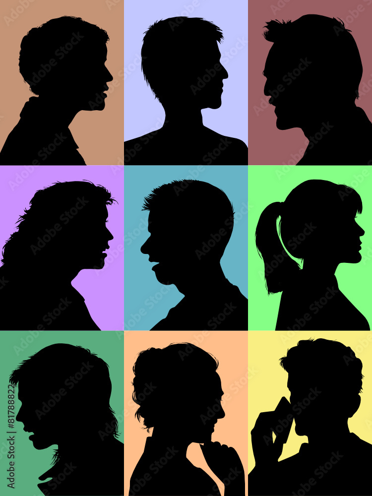 Silhouette, Profil of different Heads, Silhouette, Profil of different Heads,