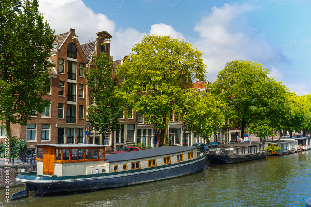 Amsterdam canal with houseboats, Holland
