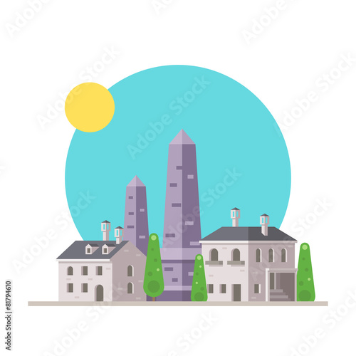 Flat design of Luxor obelisk France with village