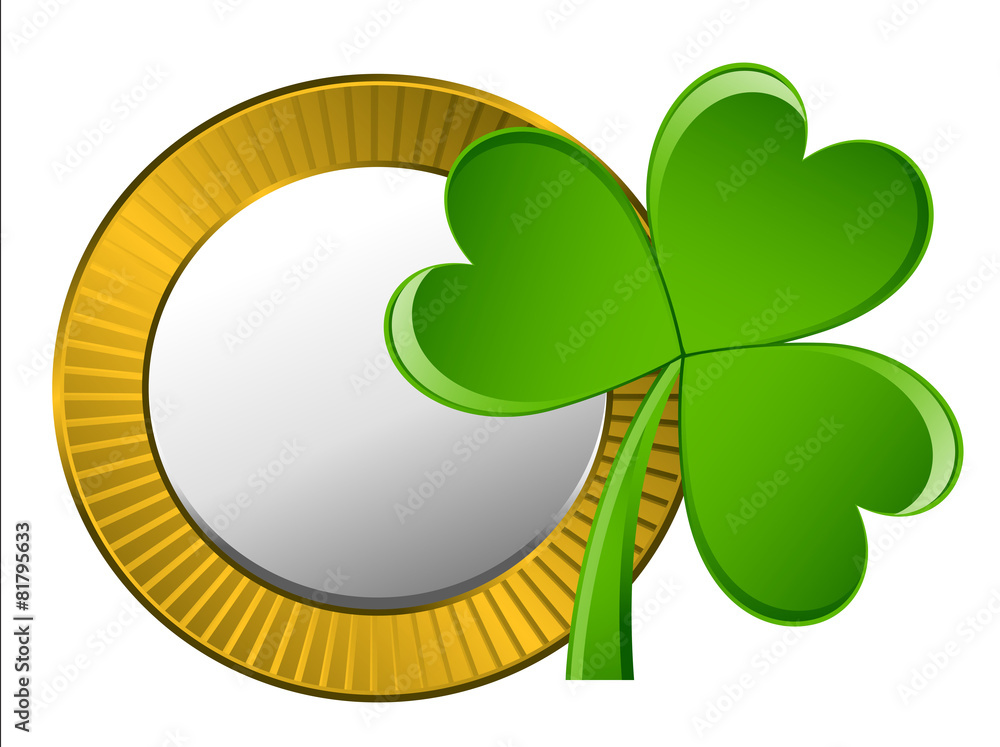 Retro Golden Coin with Clover Leaf Vector Retro Golden Coin with Clover Leaf Vector