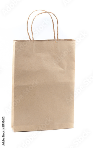 Blank brown paper bag isolated on white background