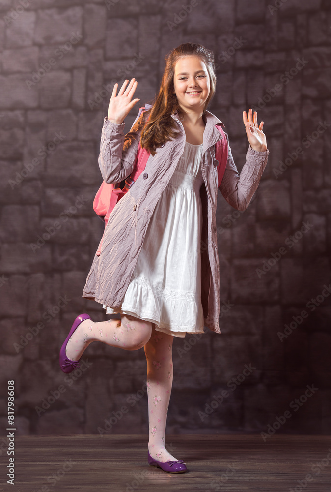 School child with a bag for school School child with a bag for school