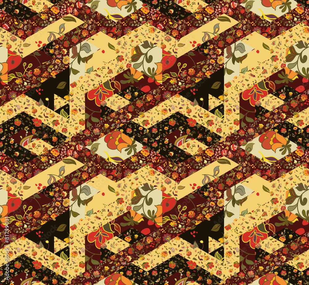 seamless patchwork pattern with flowers. Vintage boho style