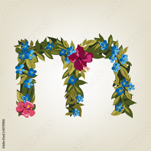 letter. Flower  alphabet. Colorful font. Lowercase.