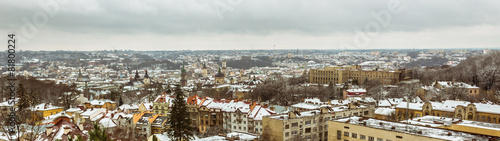 Panorama aerial view of Lviv city, Ukraine