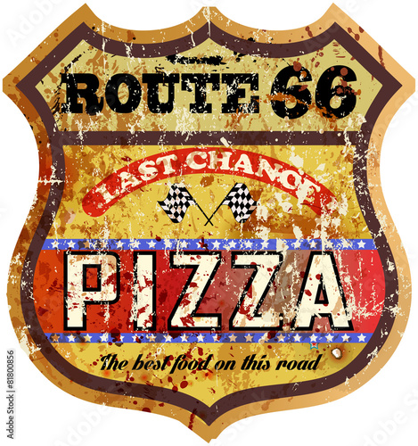 grungy, nostalgic route 66  pizza diner sign, vector