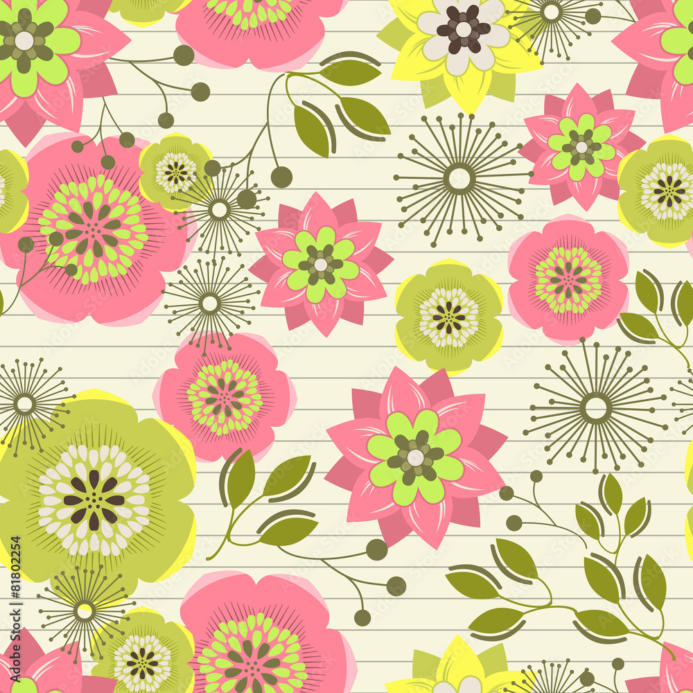 Seamless abstract colorful background made of flowers and leaves