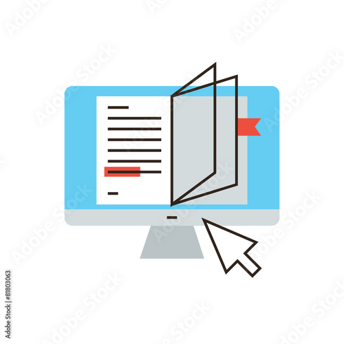 Online book flat line icon concept