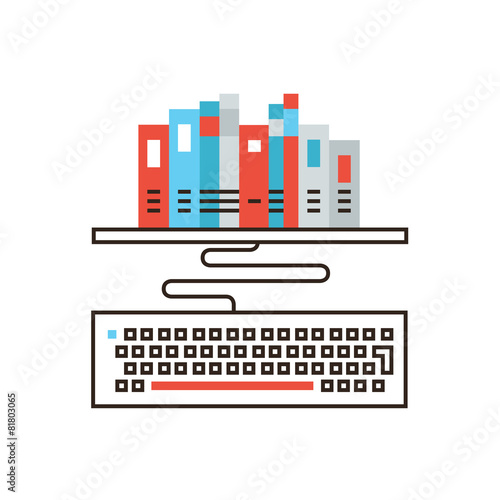 Online library flat line icon concept