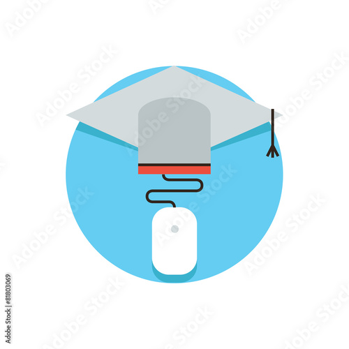 Online education flat line icon concept
