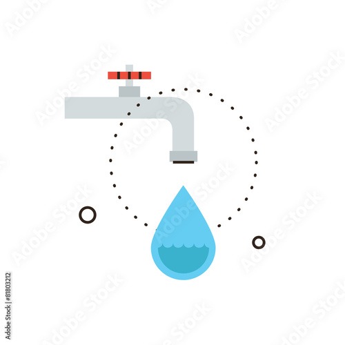 Dripping tap flat line icon concept