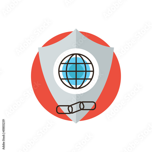 Global web protection flat line icon concept