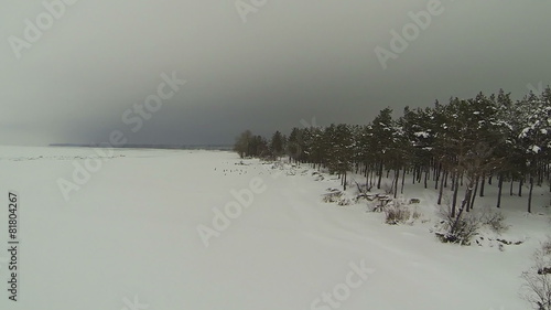 Wallpaper Mural coast of  frozen lake covered with snow. Aerial Torontodigital.ca