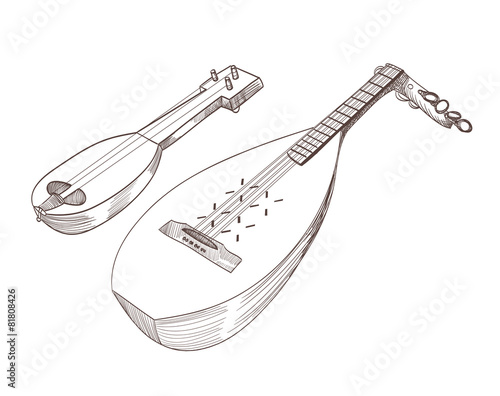 cobza musical stringed instruments drawing