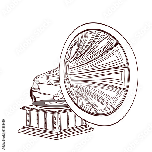hand drawn gramophone on white