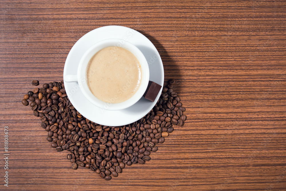 Latte coffee, cup of espresso, coffee bean Latte coffee, cup of espresso, coffee bean