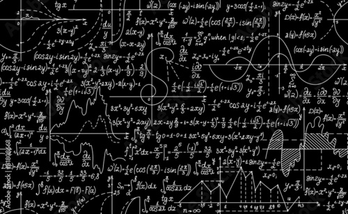 Math vector seamless with plots, formulas and calculations