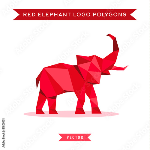 Red elephant logo with reflux and low poly geometry, vector