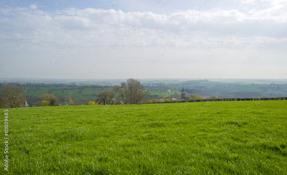 Panorama from the top of a hill in spring