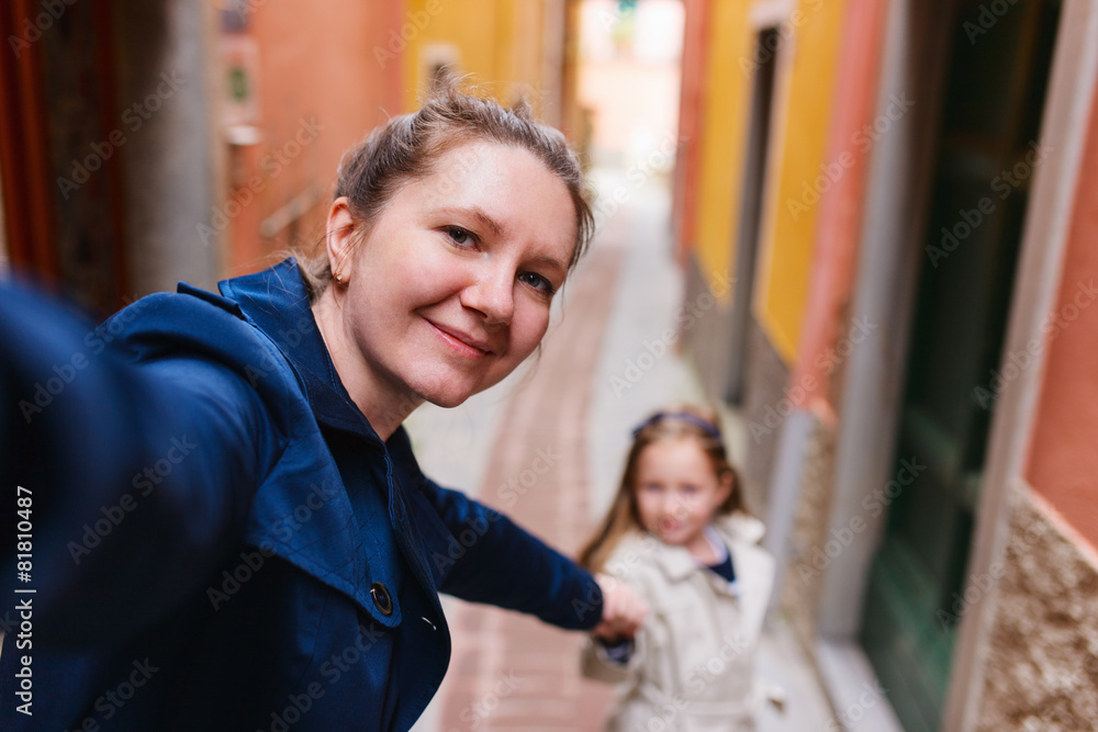Family in Manarola village in Cinque Terre Family in Manarola village in Cinque Terre