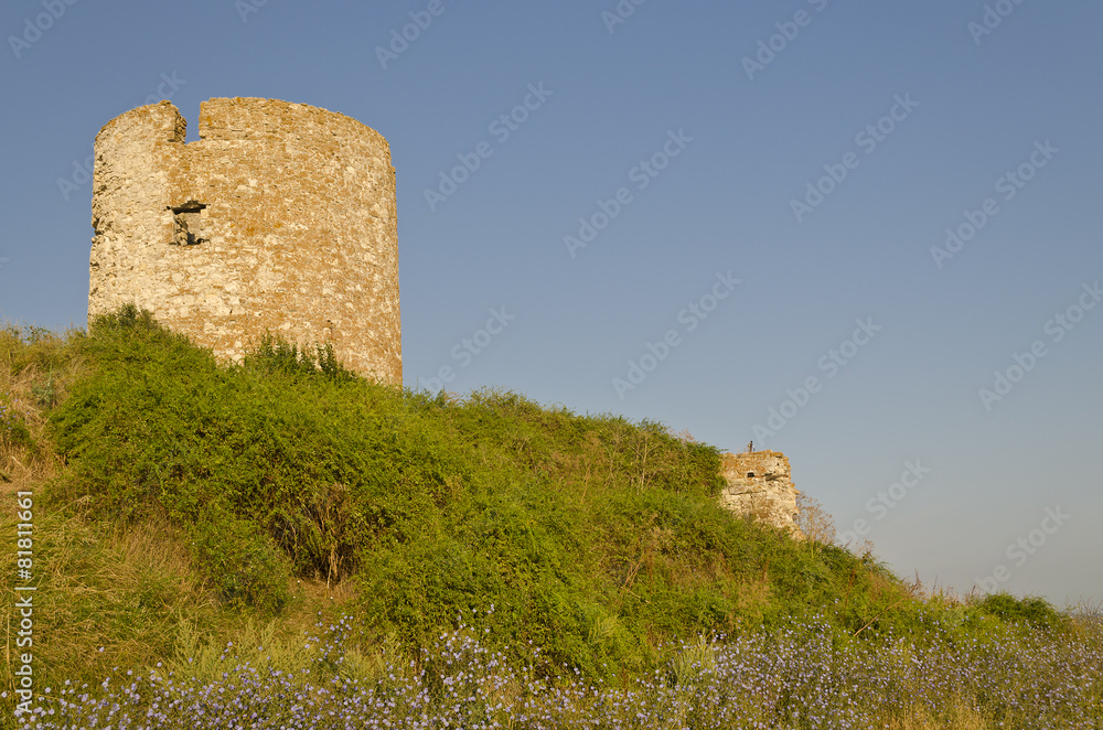 Ruins of the ancient ancient tower at seaside Nessebar, Bulgaria