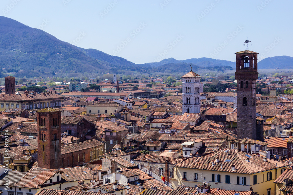 Scenic view on Lucca's towers, Tuscany