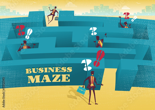 Businessman embarks on a difficult Maze journey.