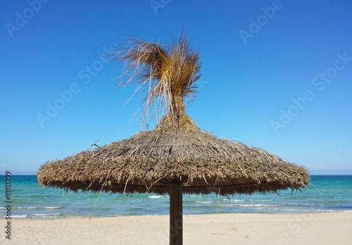 Un parasol en paille devant la mer © PascalR