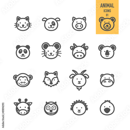 Animal face icons set. Vector illustration.