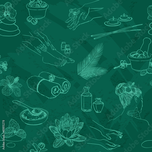 turquoise seamless background with spa elements