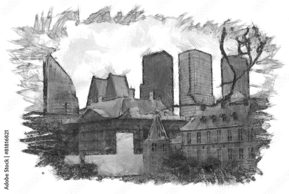 Hague architecture pencil drawing