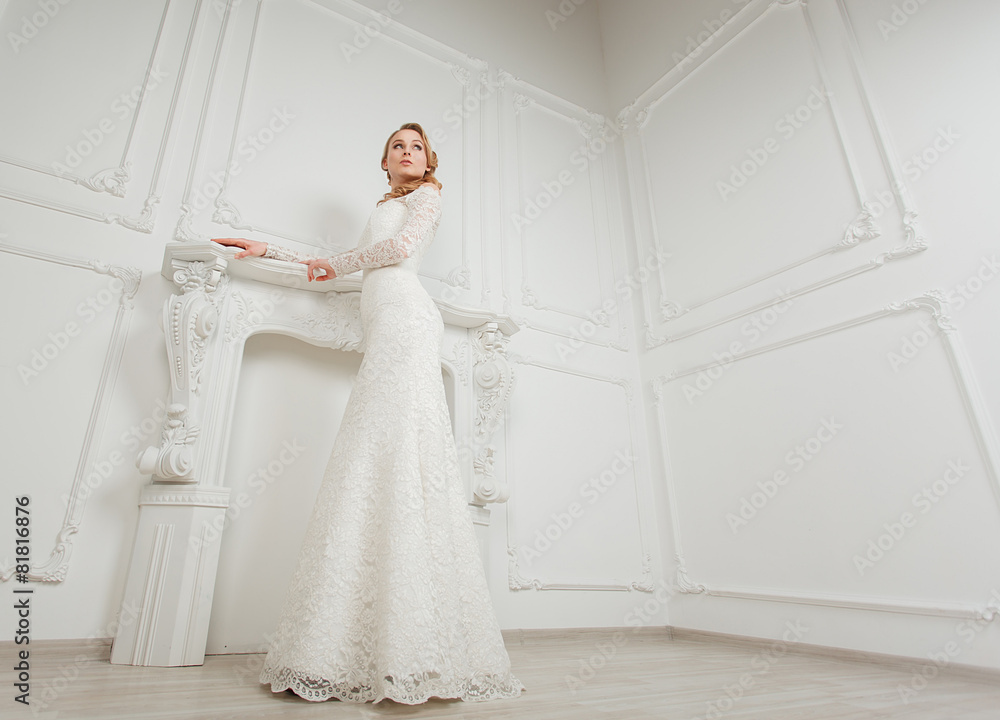 young gorgeous bride posing in antique interior. young gorgeous bride posing in antique interior.