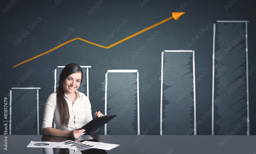 businesswoman with business diagram businesswoman with business diagram
