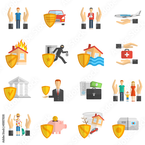 Insurance multicolored flat icon set