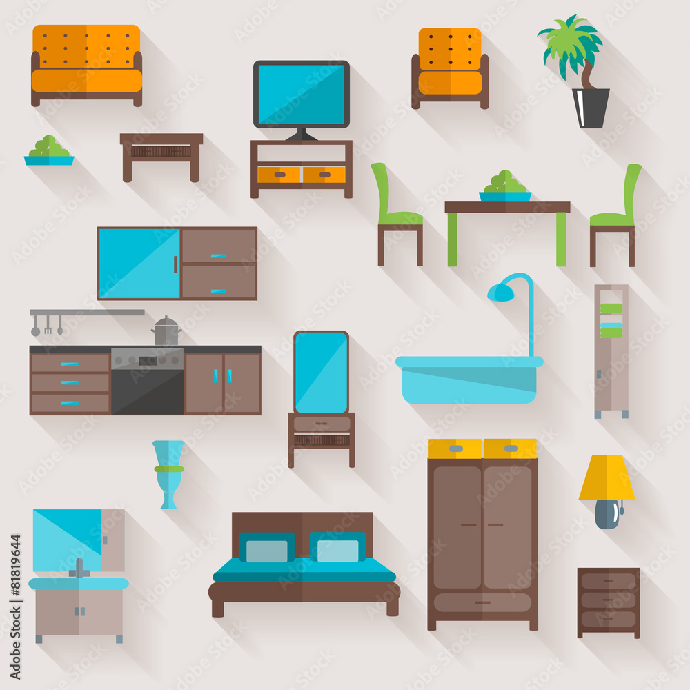 Furniture home flat icons set