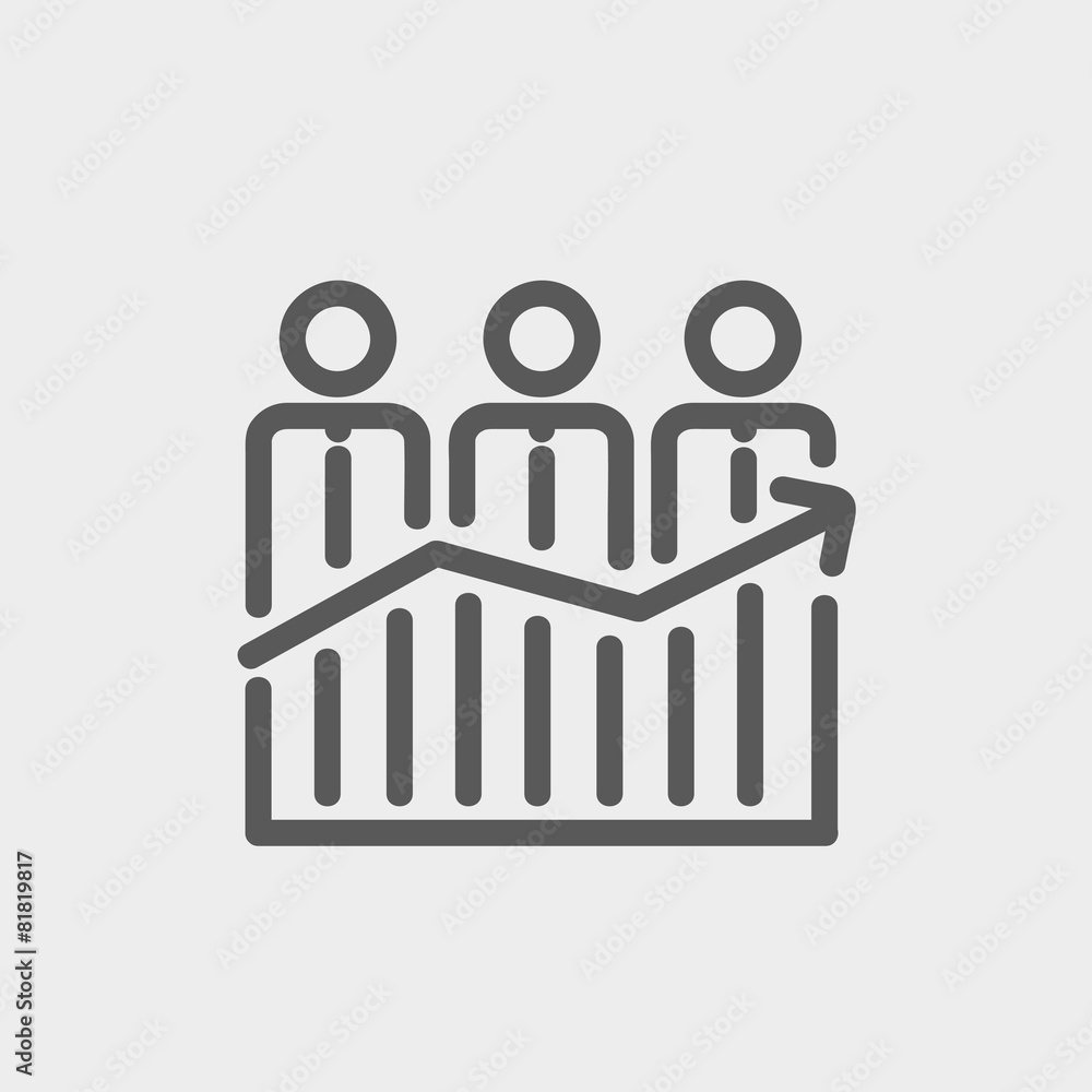 Businessmen standing on profit graph thin line icon Businessmen standing on profit graph thin line icon